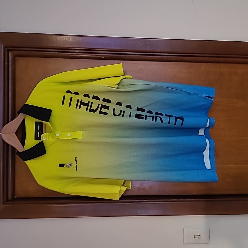 home + Femme Made on EarthPolo Blue Yellow Mens size XL New